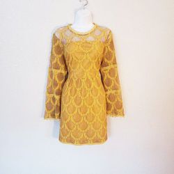 Yellow Boho Style Lace Dress Size L