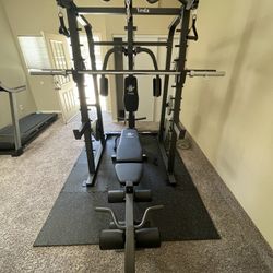 Vesta Fitness Smith Machine 2001 w/Bench Attachment | 230lb Bumpers Weights | 7ft Olympic Bar | Fitness | Gym Equipment | FREE DELIVERY 🚚 