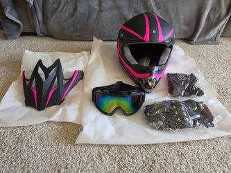 Youth Motorcycle Helmet, Gloves, Facemask, face guard 4pc set Size M NEW