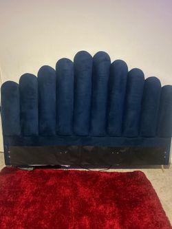 Bedroom Furniture Bundle – Blue Velvet Headboard w/ Side Rails