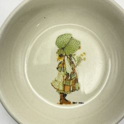 VTG SET of 2 ~ 1978 Holly Hobby Country Living Stoneware Spoon Rests/Tea Bag Holder - Green and Tan 