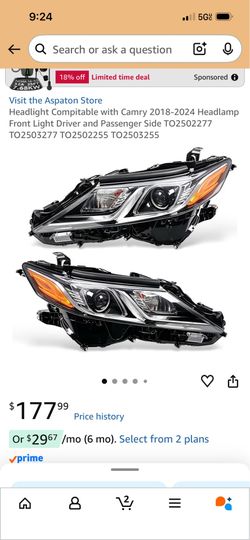 Headlight Compitable with Camry 2018-2024 Headlamp Front Light Driver and Passenger Side TO TO TO TO