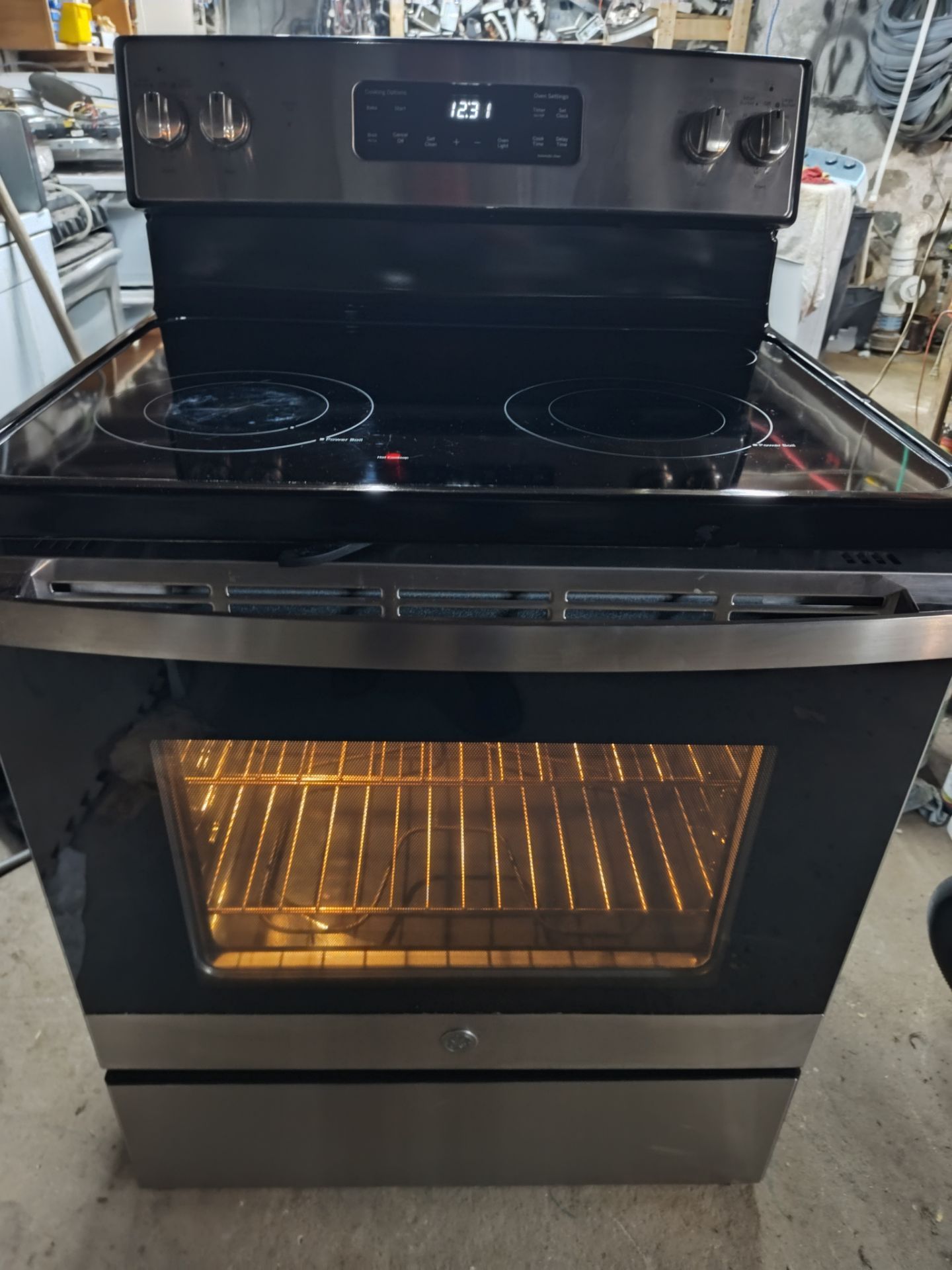 GE STAINLESS STEEL SELF CLEANING OVEN 4 ELEMENTS GLASS TOP ELECTRIC STOVE