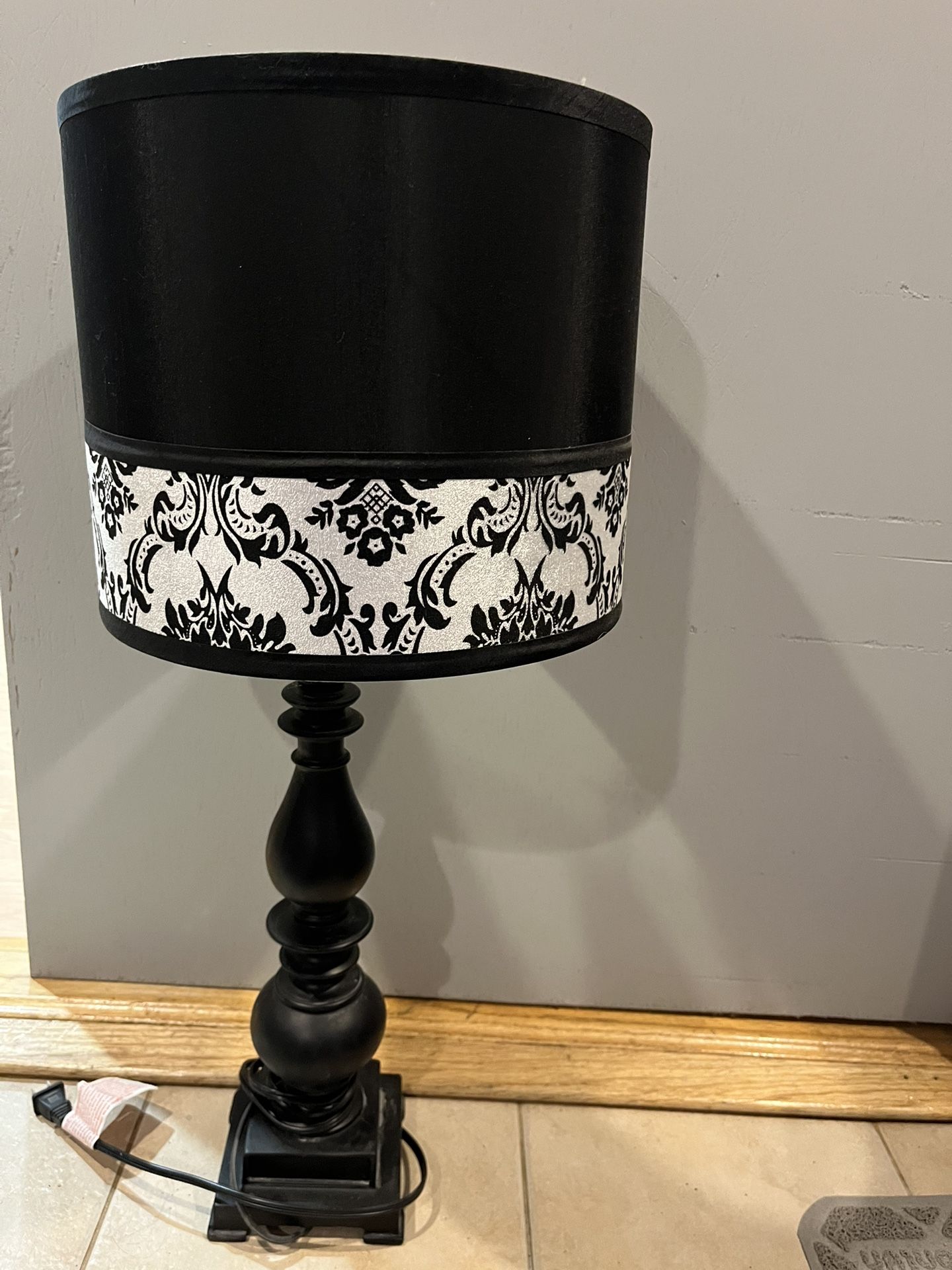 Black Table Lamp With Damask Pattern Shade