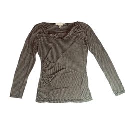 Max Studio Striped Cowl Neck Top Black & Gray Cream Rayon Spandex Stretch Size L