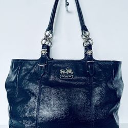 COACH Madison Mia Patent Leather Tote Shoulder Bag Navy Blue NEW $(contact info removed)8 COA
