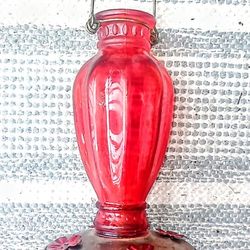 Red Glass And Metal Hummingbird Feeder