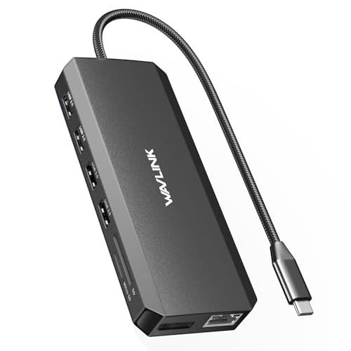 WAVLINK USB C Docking Station - Dual Monitor, Triple Display, 2 HDMI, DisplayPort, PD Charging, Ethernet, 5 USB, SD/TF Card Reader, Audio for MacBook,