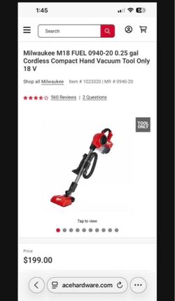 Milwaukee M18 FUEL 0940-20 0.25 gal Cordless Compact Hand Vacuum Tool Only 18 V (used)