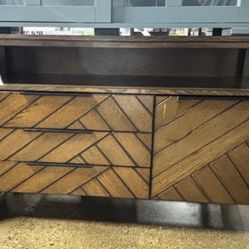 New Solid Mid Century Modern Chevron Storage Console Sideboard TV stand