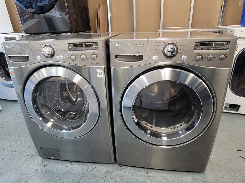 LG Frobt Load Washer and Stackable Gas Dryer Set in Stainless Steel
