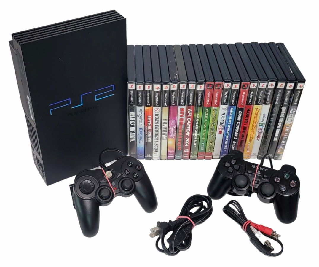 $125 Pick Up**  PlayStation 2 Console Lot Bundle PS2 Fat Console 20 Games 2 Controllers Cords Plug N Play Ready