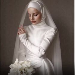 WHITE. SATIN. LONG. SLEEVE. WEDDING. DRESS 