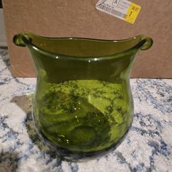 OLIVE GREEN GLASS VASE