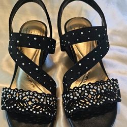 Black Bejeweled Wedge Sandals