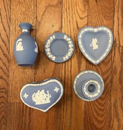 Wedgwood Jasperware Lot Bundle Dish Trinket Box Vase Blue Set No Cracks Mini