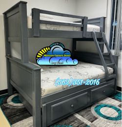 Twin full grey bunk bed with mattresses colchones camas nuevas