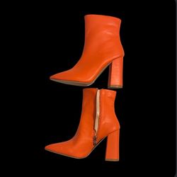 Matte Orange Leather Ankle Boots 6.5/7 Clean w/zipper