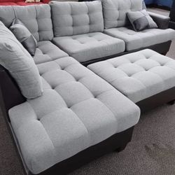 Brand New Gray Sectional Sofa Couch With Ottoman 