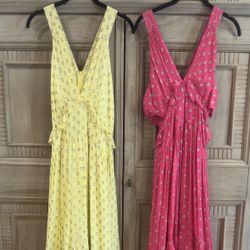 Woman’s Yellow & Pink Polka Dot Maxi 
