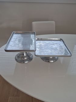 Set of two Williams-Sonoma silver cake stands