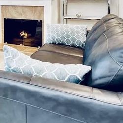 Navy Blue Leather Couch Set