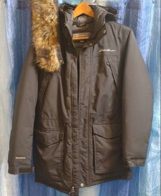 MEN'S Eddie Bauer Size S "DOWN INSULATED" Hooded 3/4 Length Parka Jacket W/Removable Faux Fur Hood Trim (NW/OT)UNWORN!😇 Please Read Description.