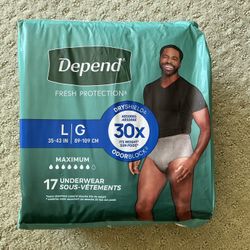 Adult Diapers - Unopened/Unused: Depend Fresh Protection Disposable Underwear Pull-UPS Large LG 17 Count