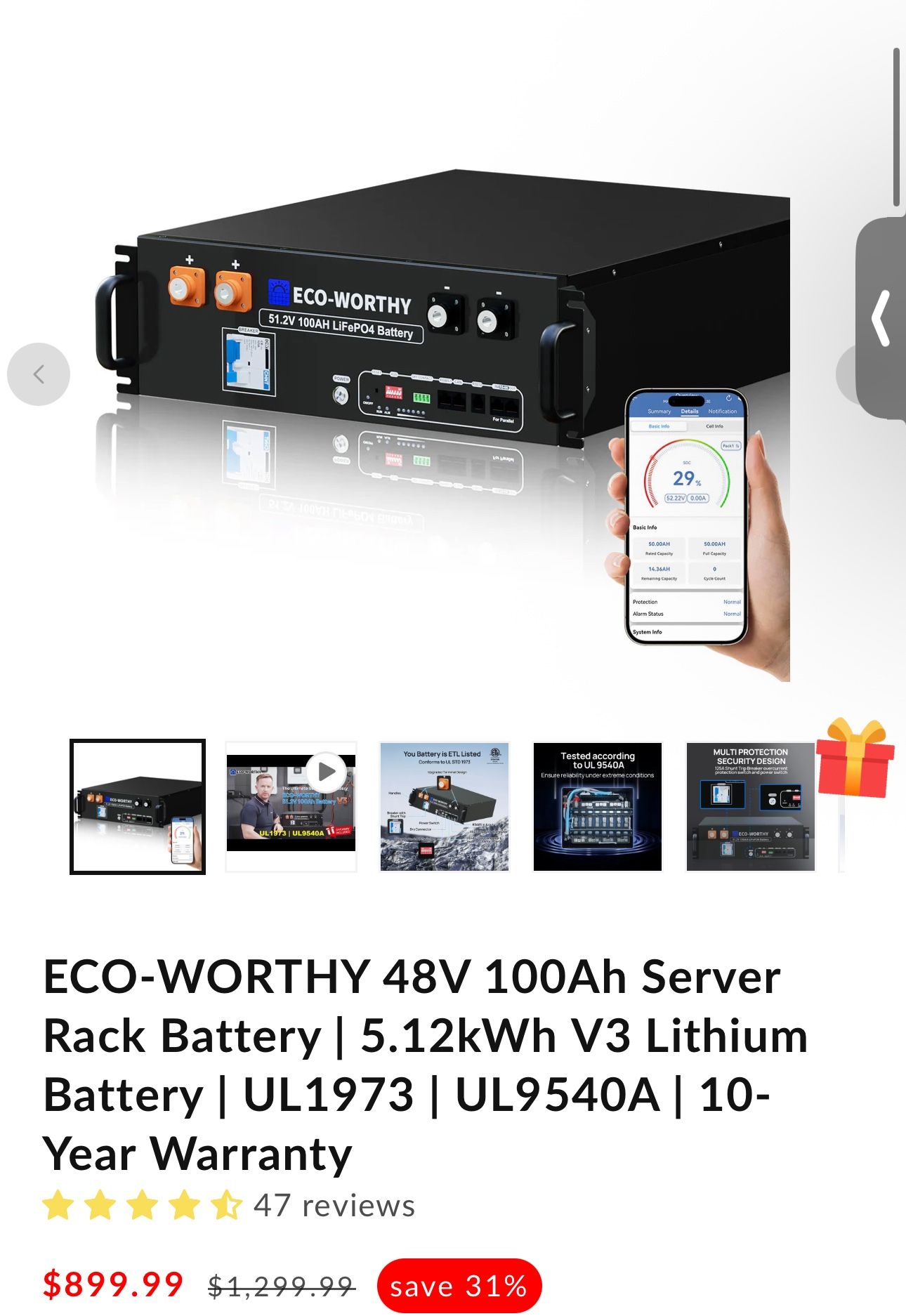 Ecoworthy LFP, Battery, Solar, 48v. 