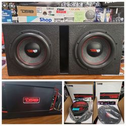 EXCELLENT CONDITION 2 10INCH SUBS/1800WATTS MONOBLOCK AMP/BEDLINER QBOMB BOX
