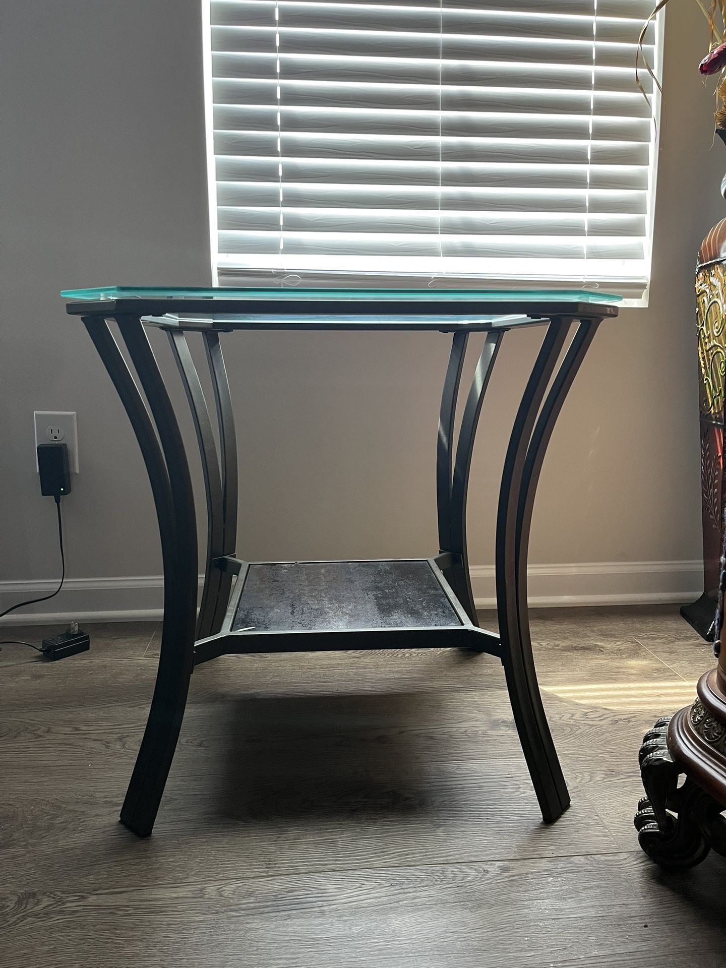 Modern Glass Side Table with Storage Shelf