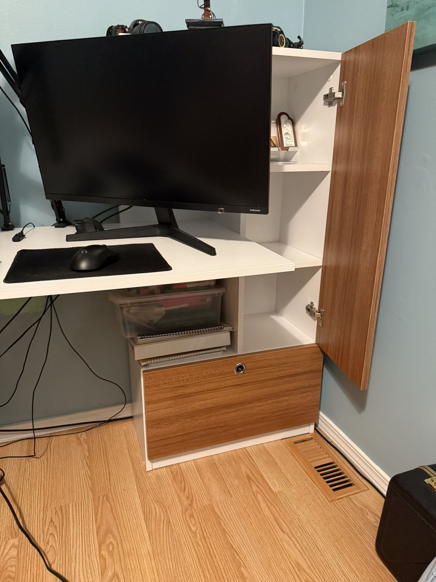 Oak Wooden And White Computer Desk for Teen