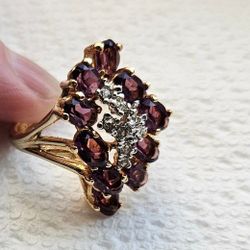 GOLD PLATED AND AMETHYST / ZIRCONIA RING /SIZE 9