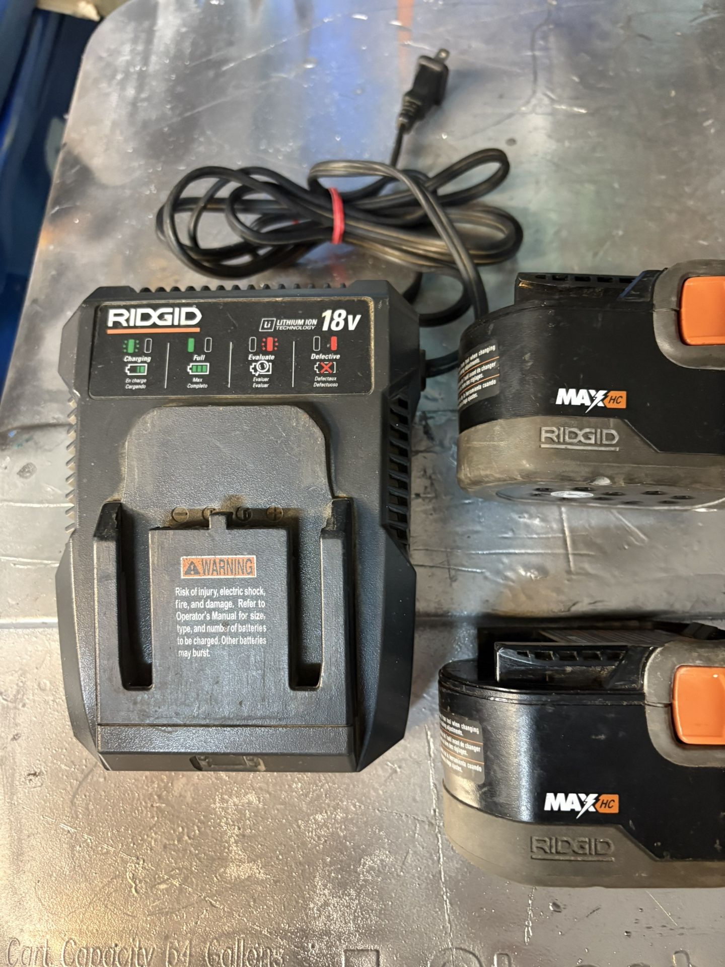 Ridgid 12 V Battery Starter Kit— (2) Healthy Batteries/ New Charger—No Tool