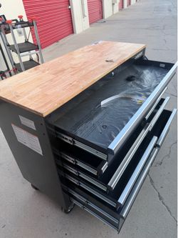 Standard Duty 72 in. W × 20 in. D 10-Drawer Black Mobile Workbench Cabinet with Solid Wood Top