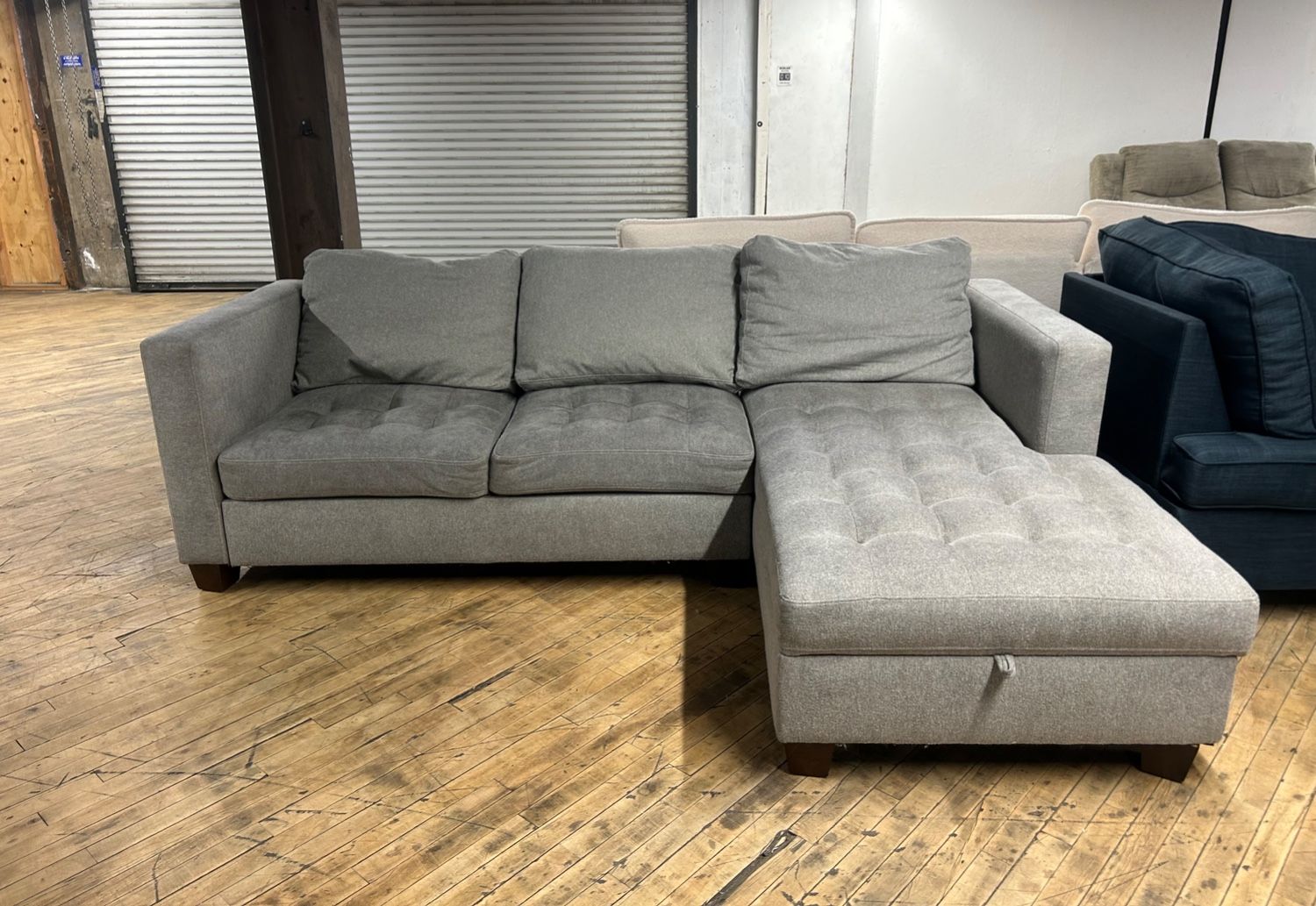 Delivery Available gray sectional couch and storage chaise