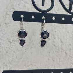 Vintage Sterling Silver Black Onyx Earrings 