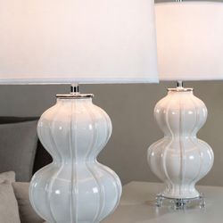 Pair of Brand New Crestview Solano White Table Lamps - Open Box