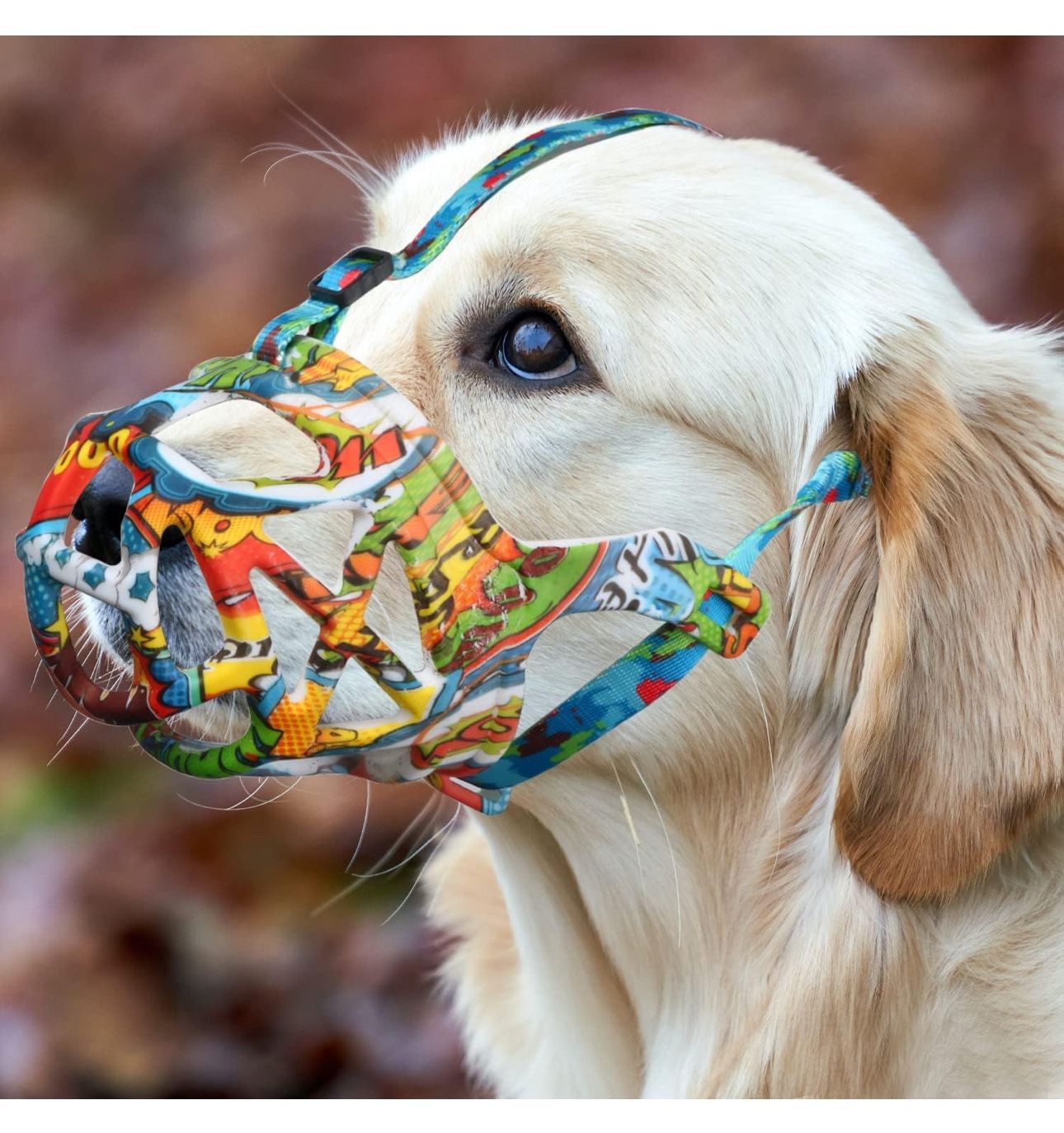 Mayrezon Dog Muzzle, Printed Basket Muzzle for Small Medium Large Dogs Dachshund, Beagle, German Shepherd, Breathable Pet Muzzles to Prevent Biting Ch