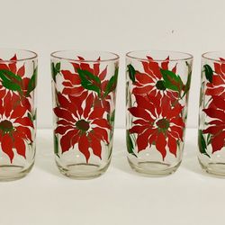 Vintage Hazel Atlas Poinsettia 5” Glass Tumblers Set of 6