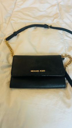 Michael Kors Black Leather Crossbody with Gold Chain