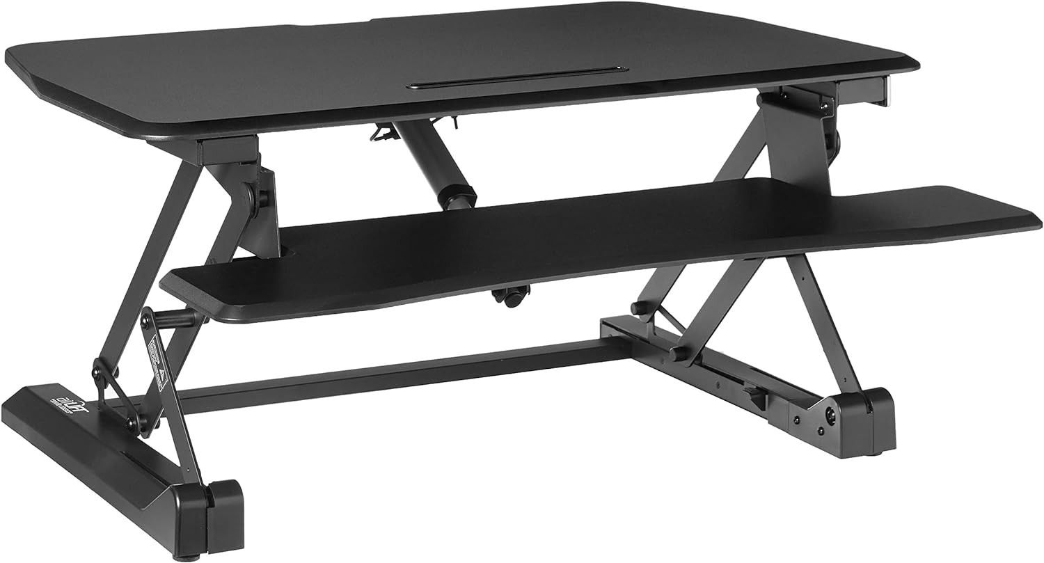 Seville Classics OFF65806 Airlift 36" Electric Height Adjustable Standing Desk Converter Workstation with 2.1A USB Charger Ergonomic Motorized Riser