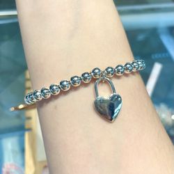 Free Engraving!! Sterling Silver Heart Lock Bracelet 