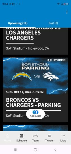Broncos @ Chargers 4 seats and parking