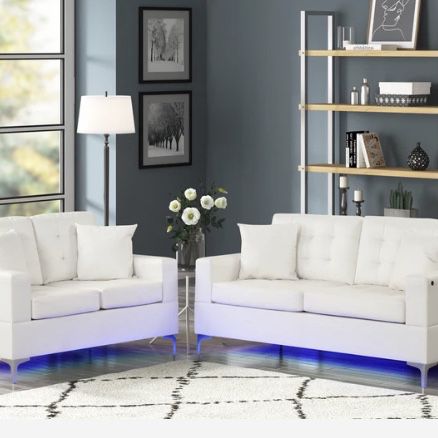 Miami White Living Room Set with LED Lights ( sectional couch sofa loveseat options