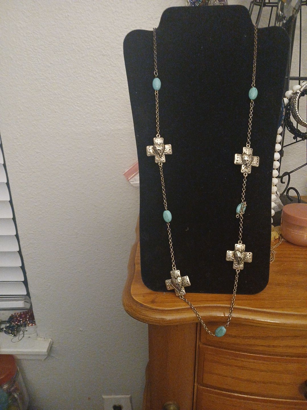 Necklace With ✝️ and turquoise beads