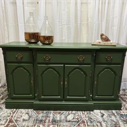 💚 buffet cabinet green olive tv stand vintage sideboard dining room storage dresser