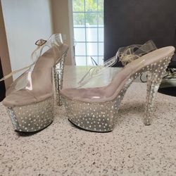 Clear Bedazzled Pleaser Heels