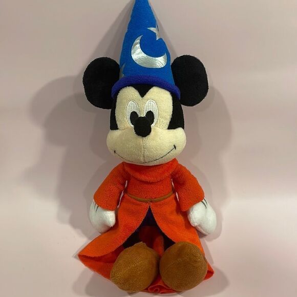 Disney Mickey Mouse Sorcerer Plush w Red Cape & Blue Hat Good Used Condition 10”