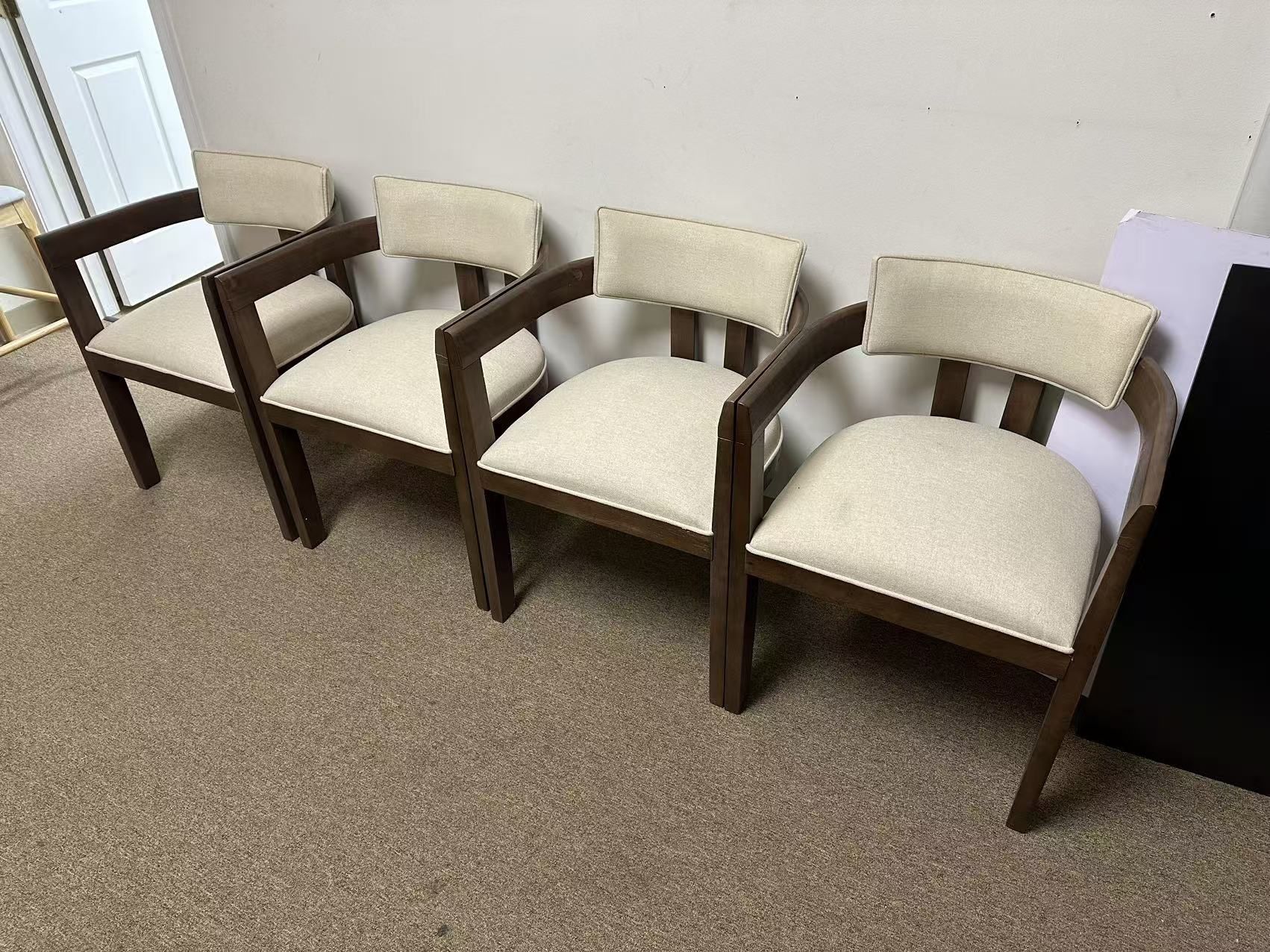 Falcon Fabric Upholstered Dining Chairs Set of 2, Modern Wooden Dining Armchair, Curved Backrest Kitchen Side Chair, Living Room Accent Chair for Extr